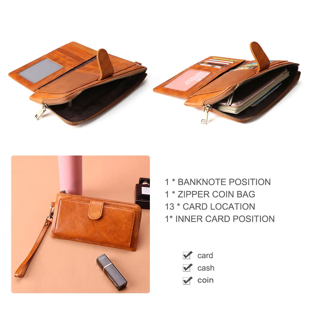 JOGUJOS Women Long Wallet Genuine Leather Wallets RFID Phone Bag Coin Purse Card Holder Women's Long Design Purse Clutch Wallet