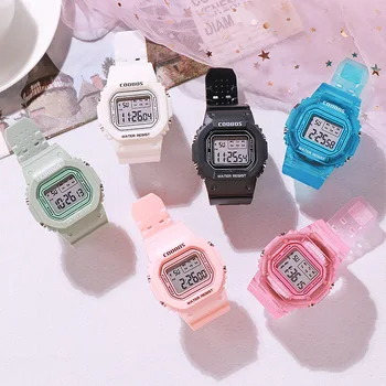 

2020 Red Crystal Ladies Watch Minimalism Square Digital Watch New Kids Watch Girl Gift LED Luminous Alarm Date Women Watch Clock