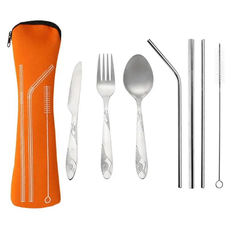 Cutlery set H 8 шт. походная посуда сумка из нержавеющей стали уникальный стиль красивая элегантная благородная вилка ложка нож дорожный костюм столовые приборы Новинка - Цвет: Cutlery set H