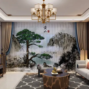 

Custom any size Beautiful Prints Curtains Mountains Landscape Drape Panel Sheer Tulle Curtains For Living Room Bedroom