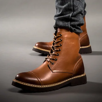 

Men's Boots Brand genuine Leather Casual Botas Original Fashion Basic ankle Boots winter snow boots Motorcycle Boot Men Shoes a4