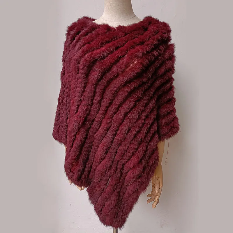 HSPL 2023 Spring Hot Sale Knitted Natural Fur Shawl Fashion Rabbit