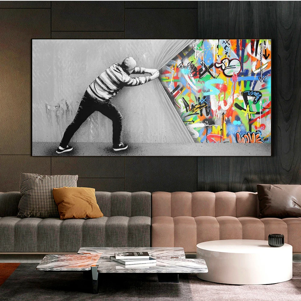 Behind the Curtain Canvas Graffiti Art Prints Painting Poster Street Picture Cuadros for Living Room Home Decoration | Дом и сад