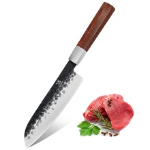 BIGSUNNY 7," Forge молотый нож Santoku нож для мяса овощерезка из высокоуглеродистой нержавеющей стали с восьмиугольной ручкой из палисандра