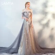 LAMYA, роскошное ТРАПЕЦИЕВИДНОЕ вечернее платье с аппликацией, элегантное кружевное платье с вырезом лодочкой, торжественное платье для выпускного, платье с кристаллами, Vestido de Festa