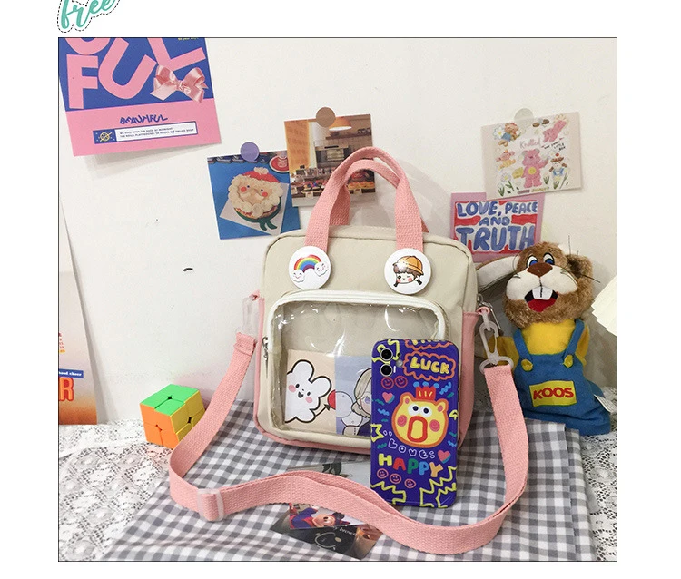 ItaBag Nylon Square Japanese Style Ladies Transparent Bag Lolita Girl Transparent PVC Ita Bag One-Shoulder Itabag Tote Bag Large