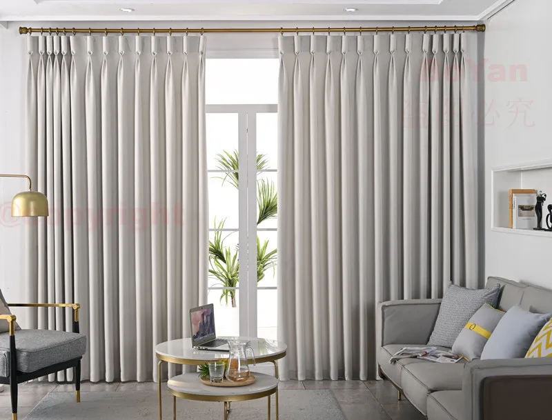 Goblet Pleat Luxury Beige High Shading Blackout Window Curtains for Living Room Elegant White Blinds Bedroom Drapers Kitchen