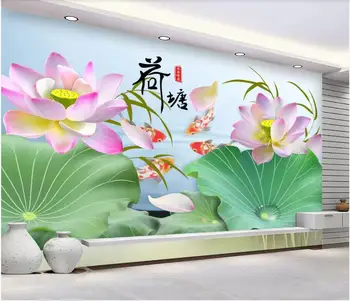 

WDBH Custom mural 3d wallpaper Chinese lotus flower carp painting home decor 3d wall murals wallpaper for walls 3 d living room