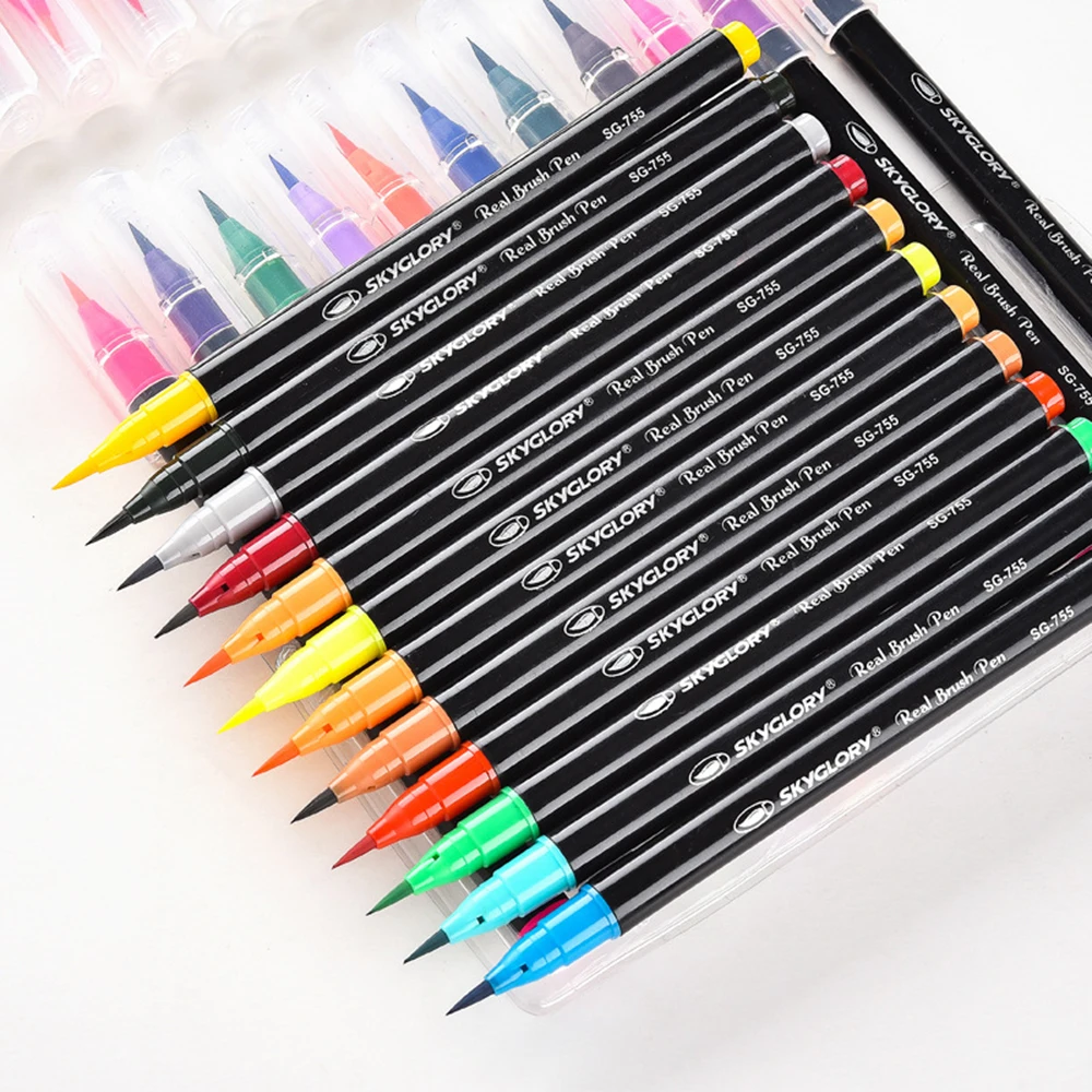 

12/24/36 Colors Water Soluble Ink Soft Brush Calligraphy Pen Water Color Brush Pens Drawing Art Markers Supplies