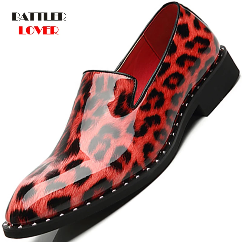 Dress Shoes Men Oxford Leopard Patent Leather Men