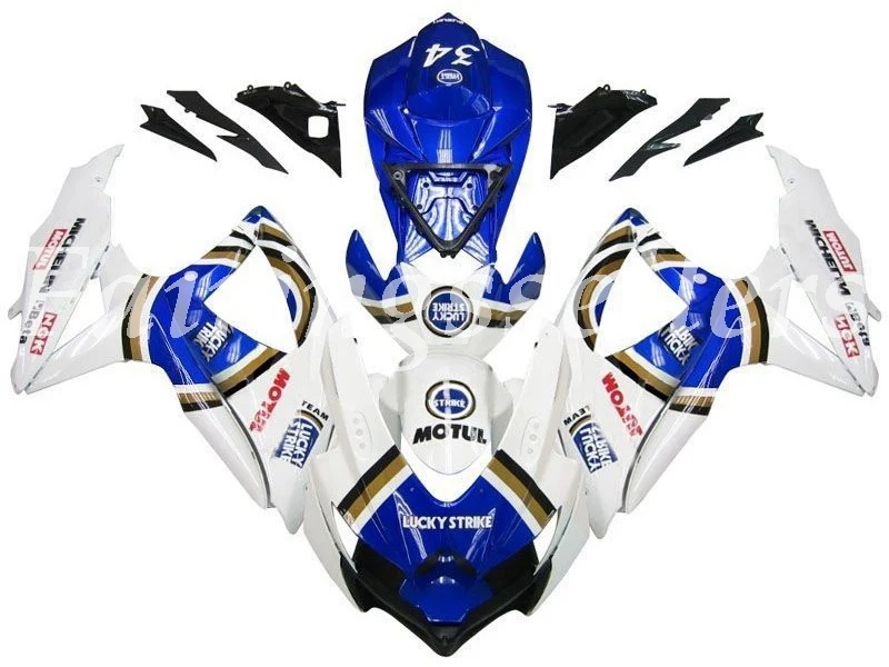 Литье под давлением ABS мотоцикл обтекатели комплект подходит для Suzuki GSXR 600-750 K8 2008 2009 2010 08 09 10 Обтекатели белый синий - Цвет: White Blue