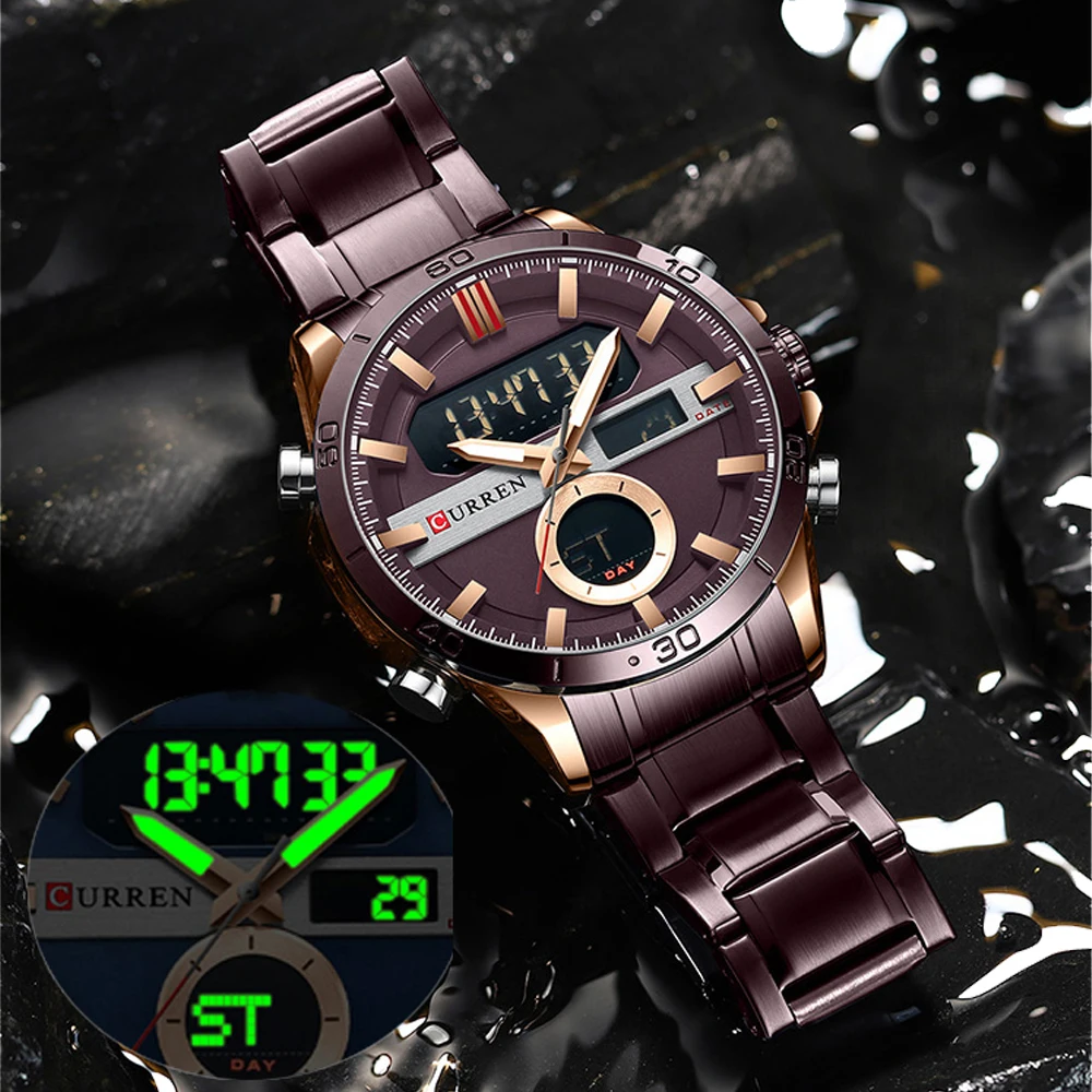 CURREN Military Sport Wrist Watches for Men Casual Digital Alarm Clock with Day Date Stainless Steel Chronograph Wristwatches |