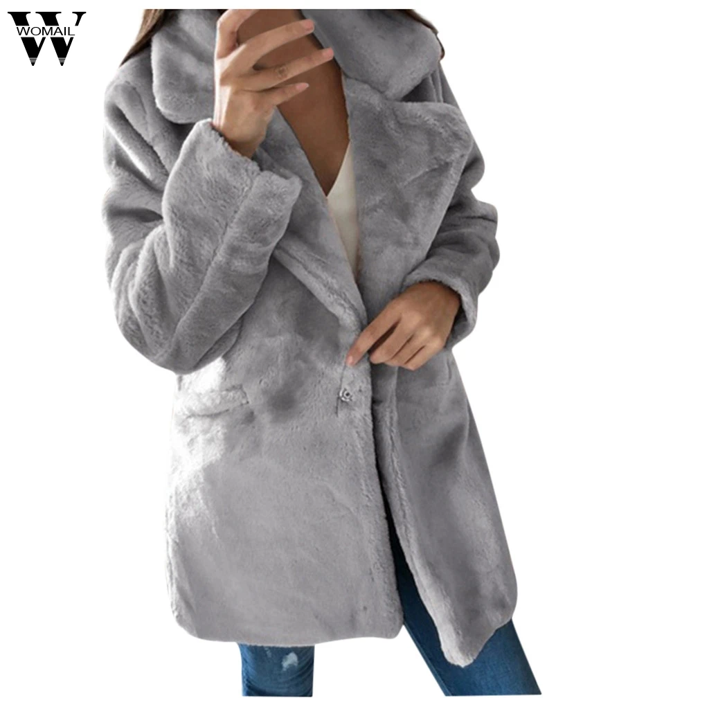 Womail, женские пальто, женские модные зимние теплые плотные пальто, одноцветные куртки с карманами, длинные пальто на пуговицах для женщин Abrigo S-XL