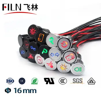 

16mm led metal indicator light pilot lamp with car boat dashboard warning symbol 12v 24v 110v 220v red green indicator lamp
