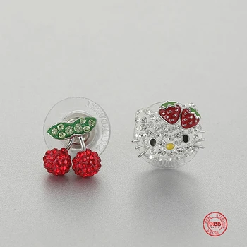 

2020 Fashion Charm Sterling Silver Original 1:1 Copy, HELLO KITTY Red Cherry Cute Live Stud Earrings Women Luxury Jewelry Gifts