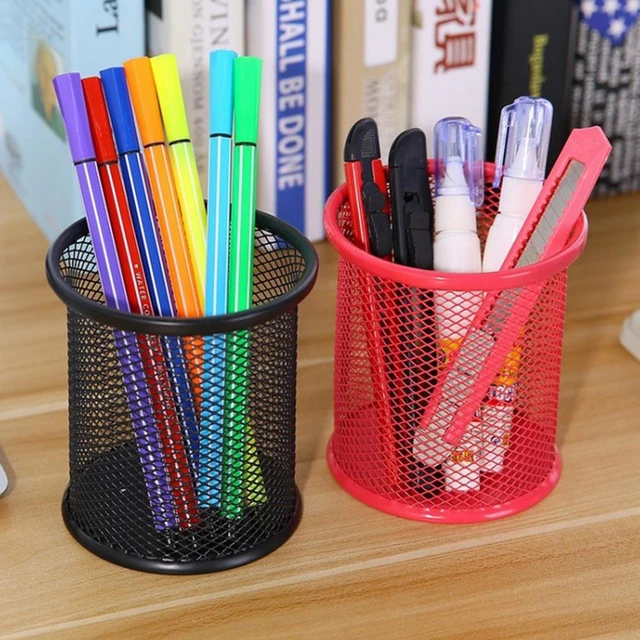 Portalápices para escritorio, soporte para lápices para escritorio, paquete  de 4 vasos para lápices, organizador de bolígrafos de metal de malla para