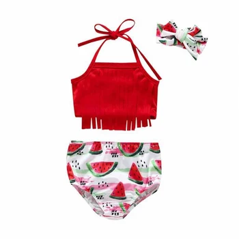 

Baby Girls Watermelon Swimwear Cute Tassel Swimsuit with Headband Infant Girls Beach Bikini Set Swimsuits Summer Bath Swimwear