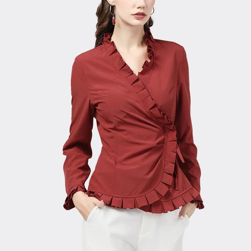 

Blouses Women Plus Size Blusas 2020 Autumn Cotton Blend Splicing Long Sleeves Irregular Ruffles Primer Shirts Skinny Tops Ladies