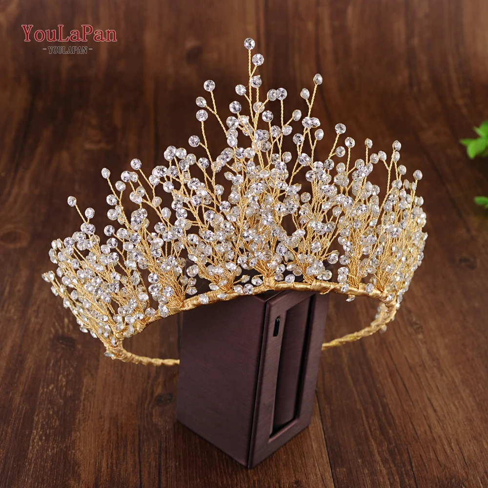 TOPQUEEN HP193 Silver Golden Wedding Tiaras and Crowns Rhinestone Wedding Headband Luxury Wedding Headpieces Briadl Hair Jewelry