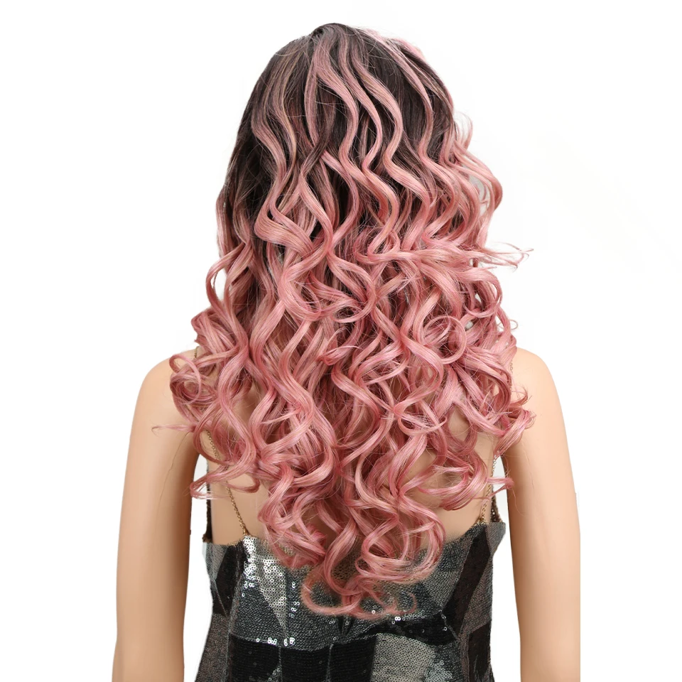 Magic Hair Synthetic L Lace Front Wigs 22Inch Pink Red Color Glueless Heat Resistant Fiber Hair 150% Density Hand Tied Lace Part