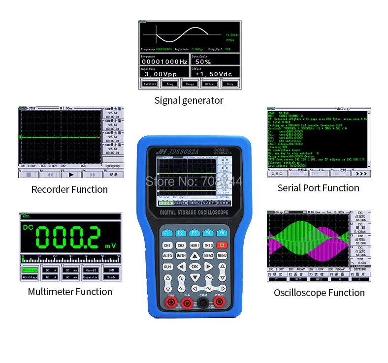 JDS3082A цифровой портативный осциллограф 500MSA/S 80 МГц 2CH цифровой осциллограф с 6000 мультиметром 100-240 В