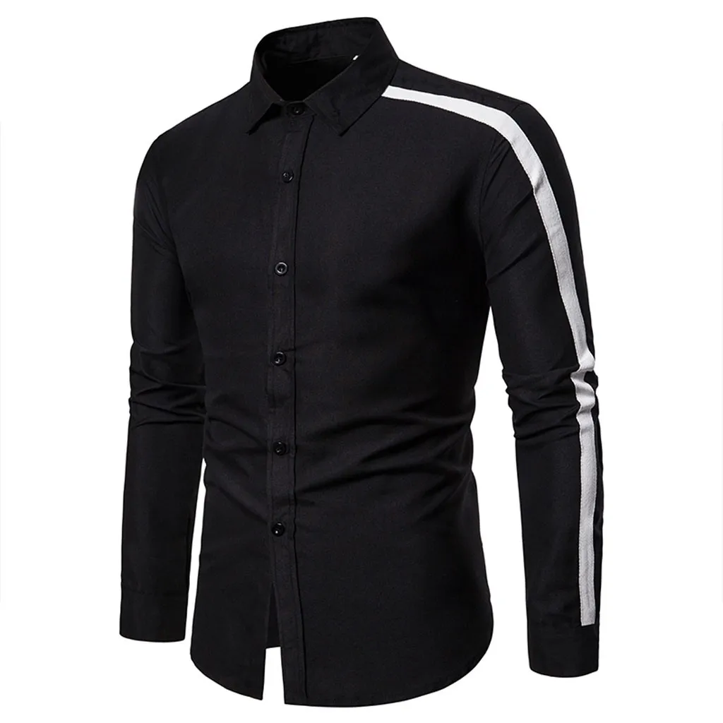 

Men's Spring Autumn Features Shirts Casual Button Turn-Down Collar Slim Fit Long Sleeve Top Shirt Blouse Chemise Homme