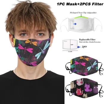 

PM2.5 Breathable 1PC Dustproof Windproof Foggy Haze Anti-spitting Protective Mask + 2PCS Filter Face Mouth Mask Unisex Washable