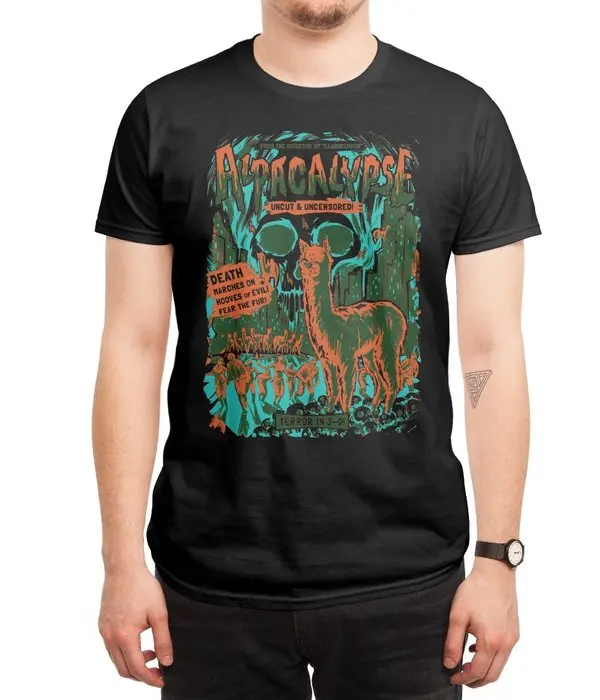 New Men Casual Printed T shirt Alpacalypse! (Black Variant) Short Sleeve T-shirts Tee Tops |