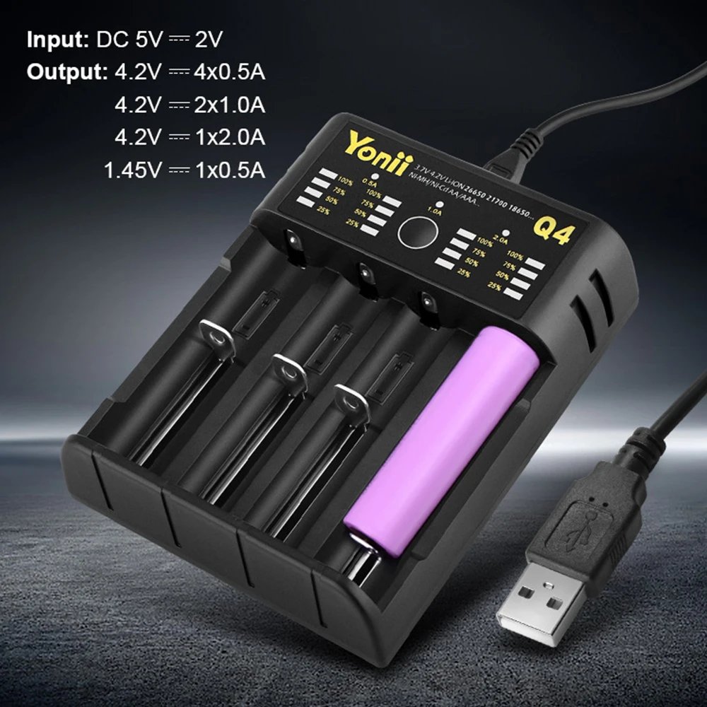 YONII 3,7 V Зарядное устройство для 18650 литиевая батарея 4 слота светодиодный Зарядное устройство для батарей Li-Ion(литий-ионных) 3,7 v батарея 14500 18500 17335 26650 для ni-mh aa