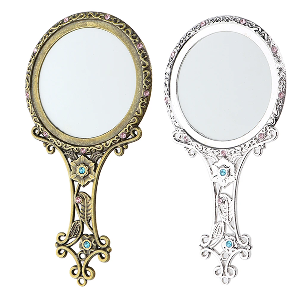 2pcs Royal Fancy Vanity Makeup Mirrors Beauty Cosmetics Hand Held Mirror for Home Salon, Portable Travel Pocket Size