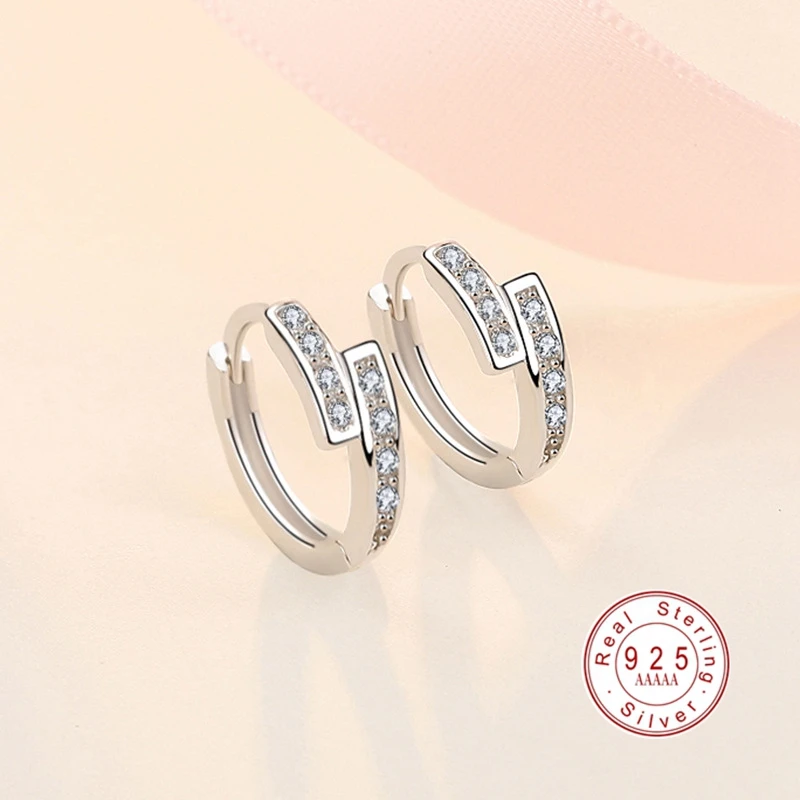 

Trendy 925 Sterling Silver A Row of Crystals Designer Hoop Earrings AAA CZ Zircon Sweet Korean Earring for Women Gift Jewelry