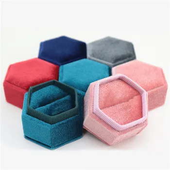

Vintage Velvet Ring Box Double Slots Wedding Supplies Ring Storage Box With Detachable Lid 6 Colors