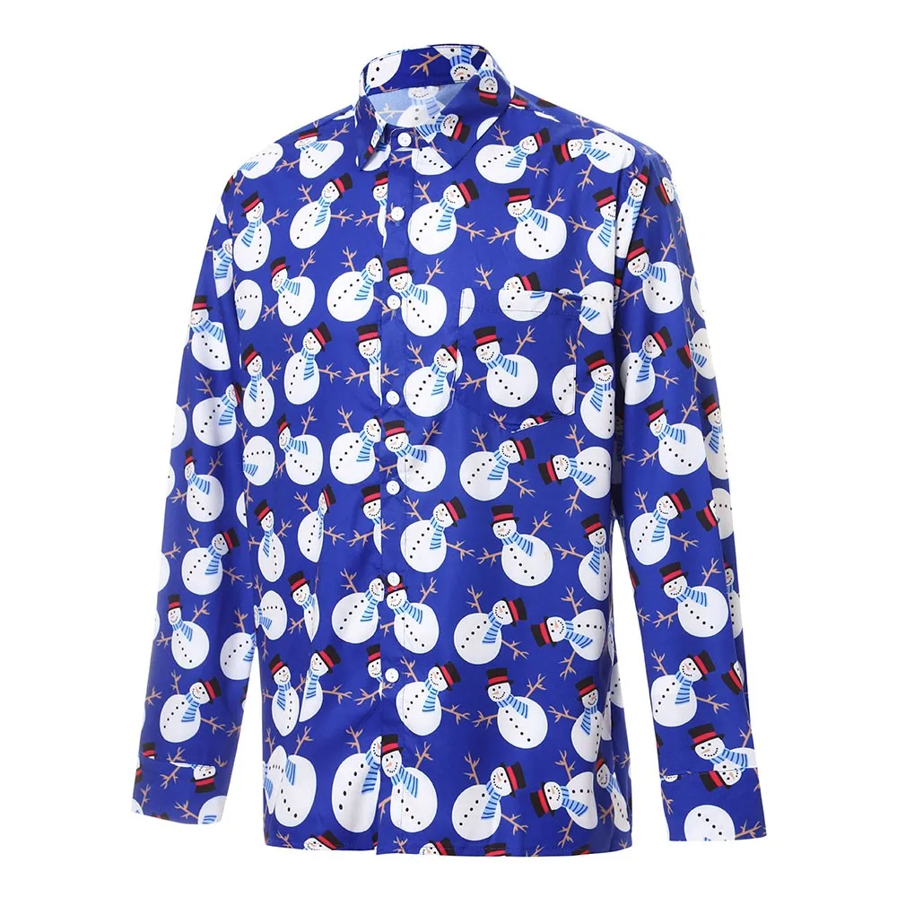 Camisa masculina рубашка мужская Повседневная осень зима 3D Рождественский принт длинный рукав тонкая рубашка Топ Блузка camisa masculina