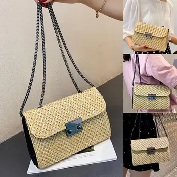 

2019 Newest Hot Women Summer Beach Holiday Handbag Shoulder Messenger Bag Ladies Rattan Straw Satchel Purse Bags
