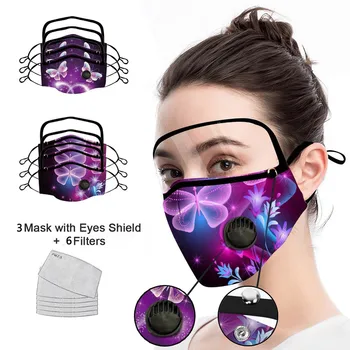 

3PCS Face Mask With Eye Shield + 6PCS Filters For Adult Unisex Face Mouth Mask With Respirator Reusable Cycling Mask Cubrebocas