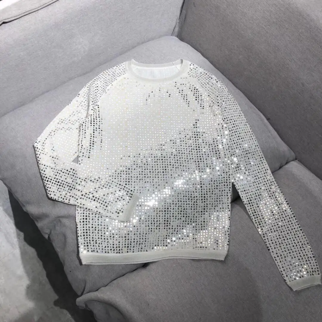 

2019 new ladies fashion long sleeve sexy hot sequin sweater 0731