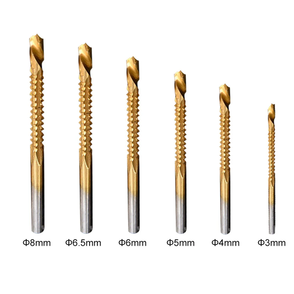6pcs bits Сверла HSS 6 шт. с титановым покрытием, слот для резки 3 мм, 4 мм, 5 мм, 6 мм, 6,5 мм, 8 мм, деревообрабатывающее сверло для металла, пластиковое Пилообразное сверло - Цвет: 6pcs bits