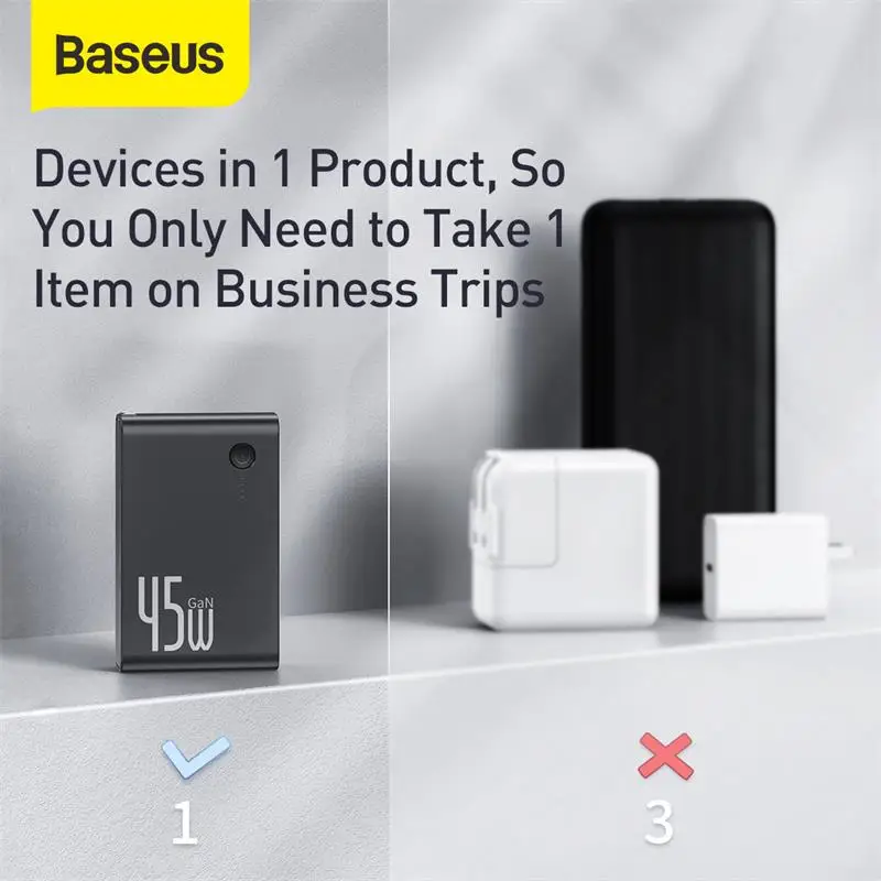 Baseus Power Bank 45W 10000mAh GaN Charger 2 in 1 PD QC 3.0 AFC Fast Charging USB Charger For iPhone Samsung For Macbook Pro Baseus Power Bank 45W 10000mAh GaN Charger 2 in 1 PD QC 3.0 AFC Fast Charging USB Charger For iPhone Samsung For Macbook Pro
