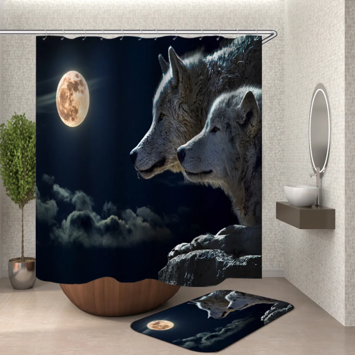 Водонепроницаемая душевая занавеска Moon Wolf стильная шторка для ванной комнаты