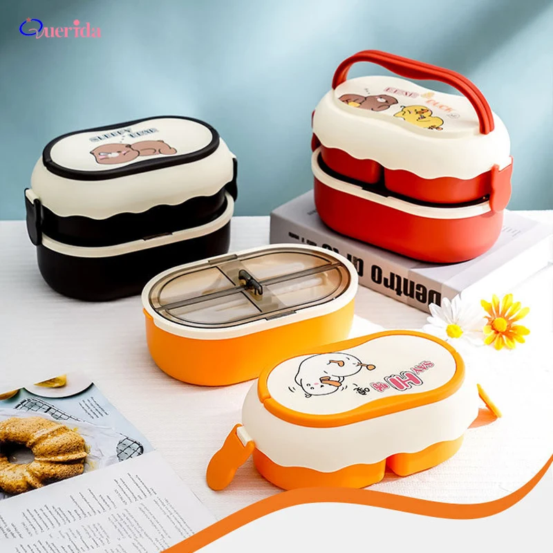 

Креативный мультяшный детский Ланч-бокс, милый студенческий двухслойный Ланч-бокс Bento для микроволновой печи, портативные контейнеры для хранения продуктов