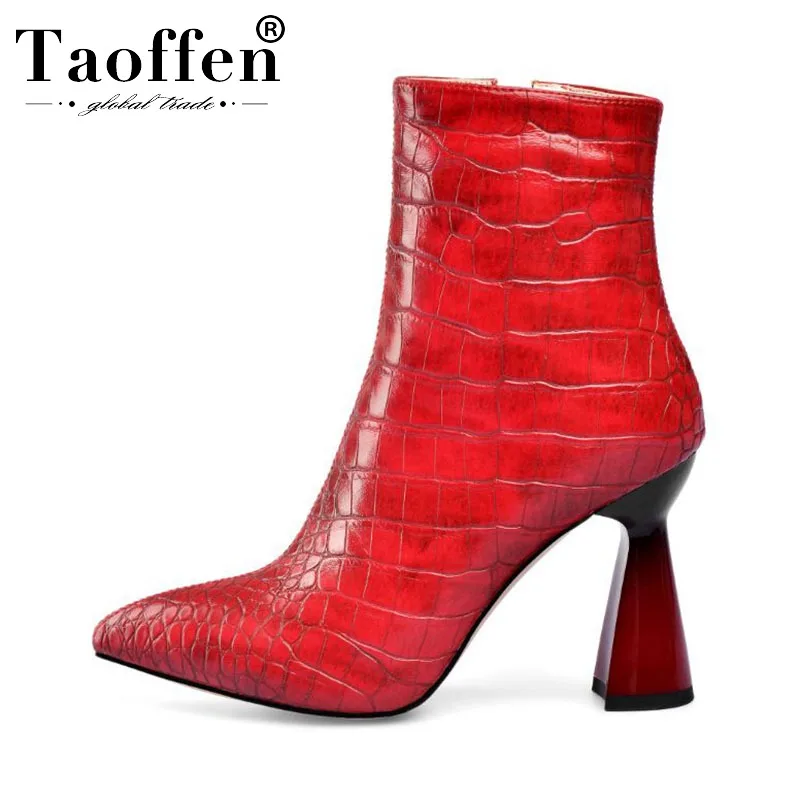 

Taoffen Plus Size 33-45 Office Ladies Zipper Ankle Boots 6 Colors Pointed Toe Strange Heels Fashion Sexy Short Boots Footwear