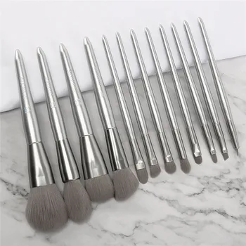 

12Pcs Silver Professional Makeup Brushes Set Make up Brush Tools kit Eye Liner Shader natural-synthetic hair