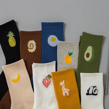 

Cute Cartoon Fruit Print Avocado Banana Cherry Peach Girls Kawaii Socks meias Korean Harajuku Embroidery Pile Heap Funny Socks