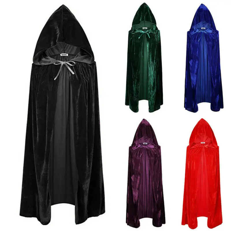 

Adults Halloween Velvet Cloak New Solid Color Cape Hooded Medieval Costume Witch Wicca Vampire Props New Long Hoodies Trench Hot