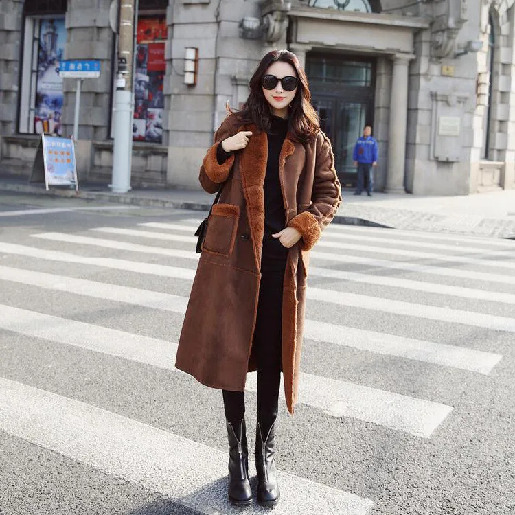 

Suede Long Cardigan Women's 2018 Winter New Style Korean-style Retro Laziness-Style Long Lambs Wool Fur Overcoat
