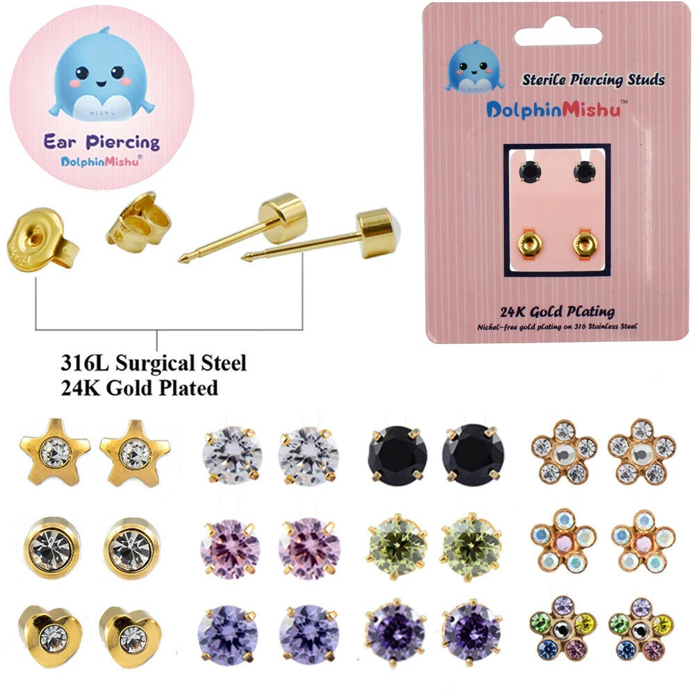 CHUANCI 1 пара 24K золото Цвет хирургическая сталь CZ камень серьги-гвоздики хрящевой пирсинг ювелирные изделия для тела