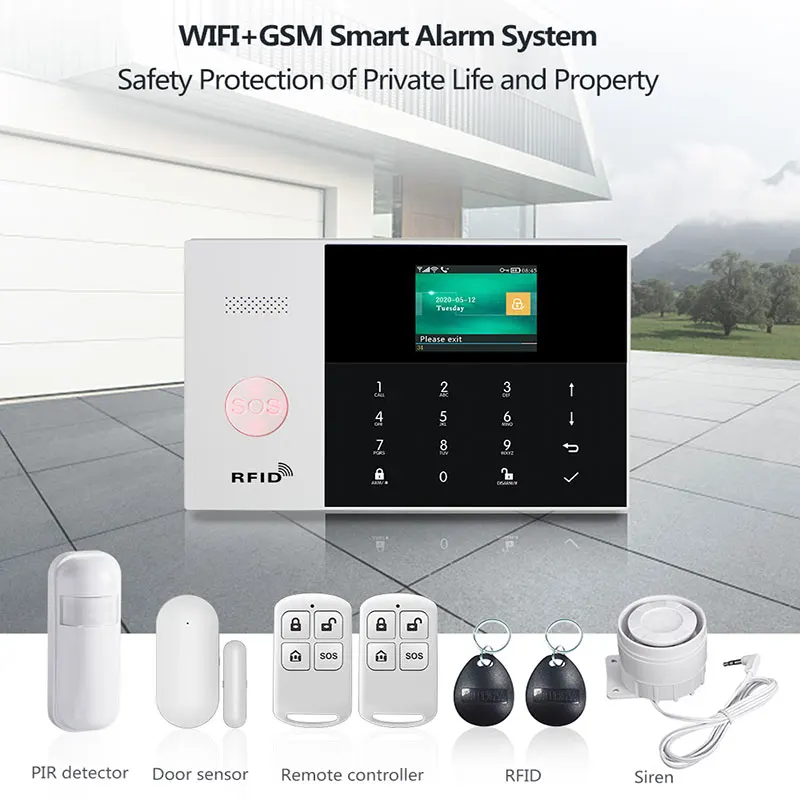 Система охранной сигнализации для умного дома Wi Fi GSM с мини сиреной датчиком