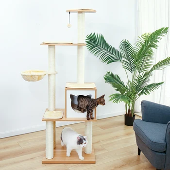 Rascador para gatos torre de árbol grande, poste rascador para gatos, casa de juegos para mascotas, hamaca, plataforma rascador gato