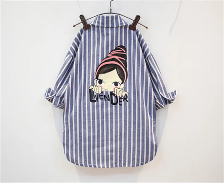 

Childrenswear 2017 Autumn Korean-style Girls Cartoon GIRL'S Printed Vertical Striped Mid-length Shirt