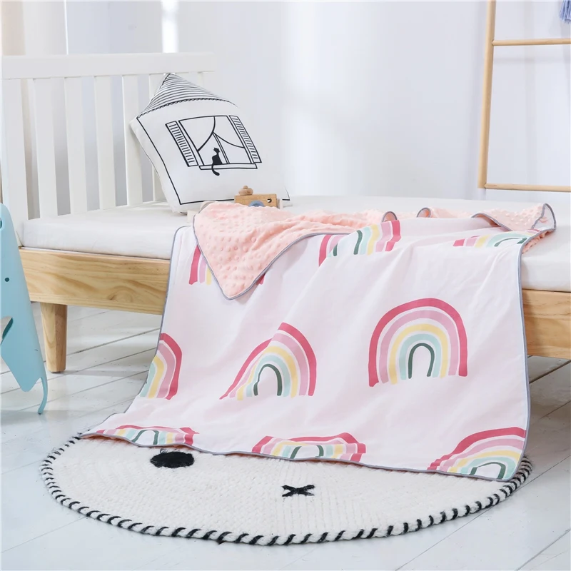 Baby Quilt Double Sided Blanket Fleece Kids Cartoon Blanket Towel Travel Office Sofa Bedspread Knee Blanket Soft Stroller Cover